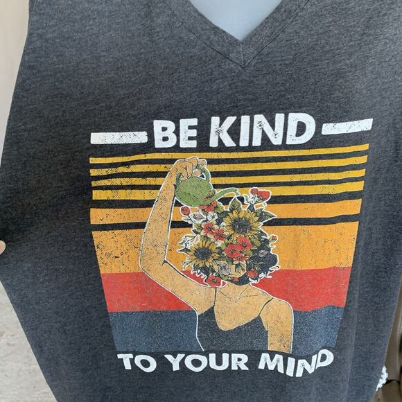 "Be Kind to your Mind" T-Shirt Women V-Neck Mental Health Inspirational Gray 2XL - Picture 6 of 10